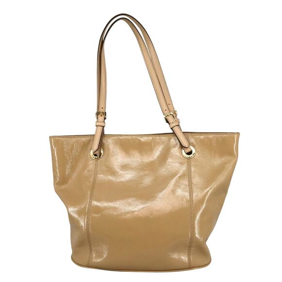 Michael Kors Handbag Womens Beige Patent Leather Tote Jet Set Shoulder Bag - Picture 1 of 14